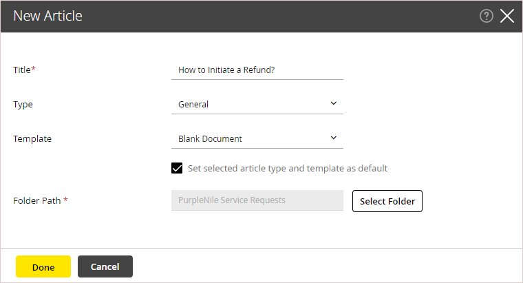 Set the general properties create articles