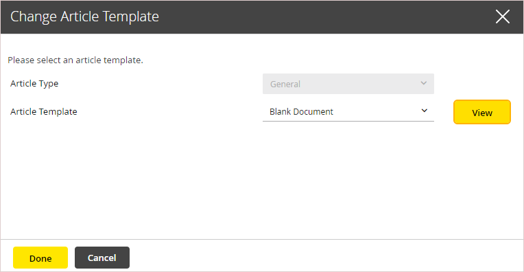Change Article Template Change Article Template window