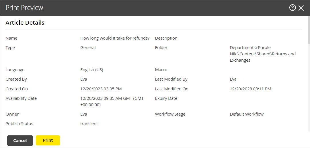 Previewing the Article print_preview